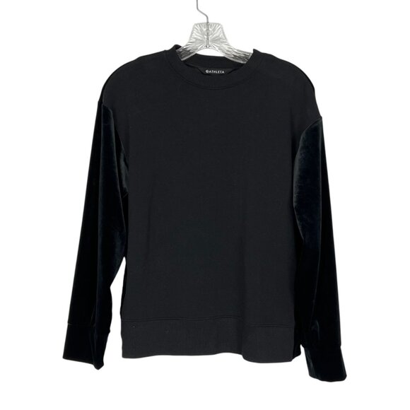 Athleta Womens Retroplush Velvet Crewneck Sweatshirt Black Snap Side size XXS - Picture 5 of 16